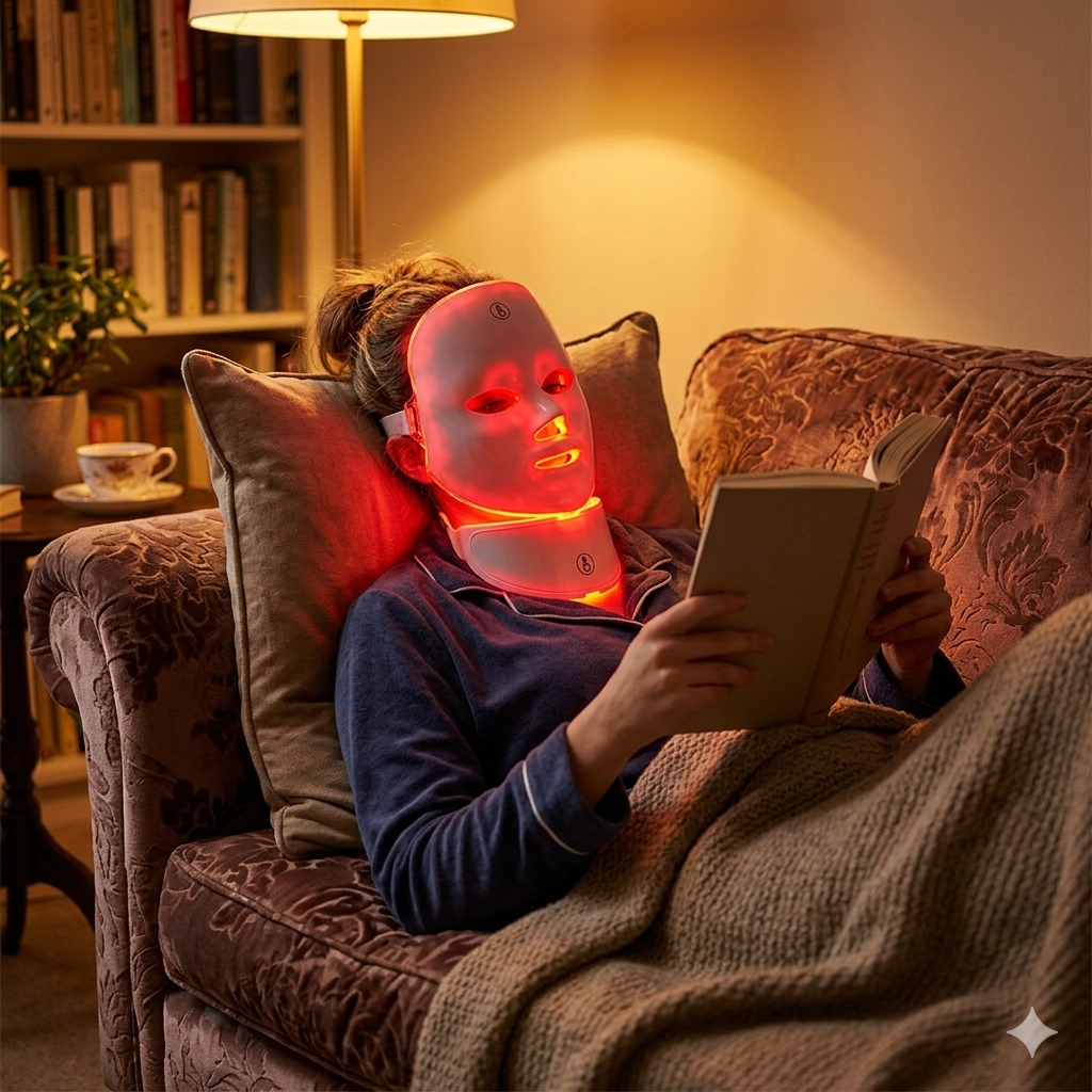 benefit 2 — comfort/fit shot, woman relaxing with mask
