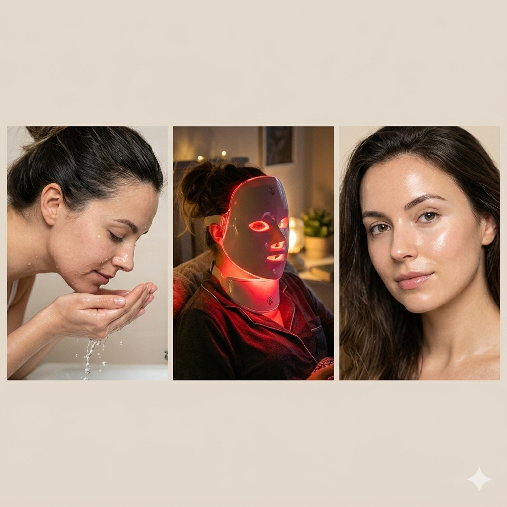 benefit 3 — 3-step routine graphic: cleanse, mask, glow
